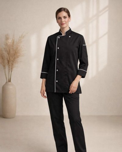 Alternative view of Aşçı Ceketi Beyaz Çizgili – Modern Şef Kıyafeti Erkek/Bayan Uniforma – OSAKA MODEL