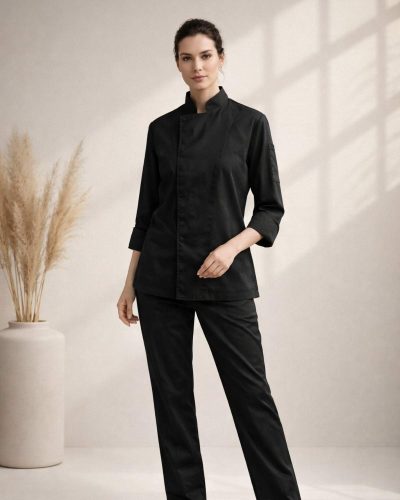 Alternative view of Aşçı Ceketi Siyah – Modern Şef Kıyafeti Erkek/Bayan Uniforma – FORTE MODEL