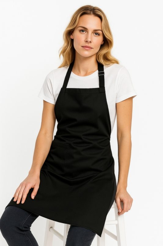 Chef Apron with Straps Black Kitchen Apron Model 2 MK Workwear